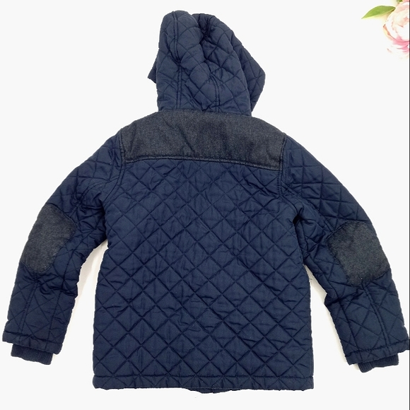 MARKS & SPENCER Boy's Navy Quilted Hooded Elbow Patch Jacket Size 7 - 8 Years - Picture 4 of 5